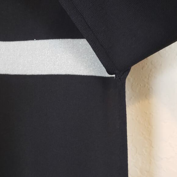 Uniq Black Silver Stripe Knit Dress Women's Medium Casual Fall Autumn Neutral - Picture 4 of 7
